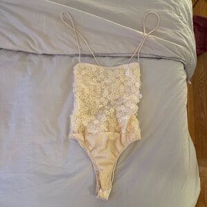 Zara Cream Floral Sequin Lace Chemise